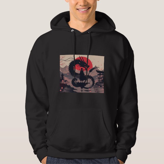 Japanese Dragon & Samurai Zen Art Hoodie (Vorderseite)