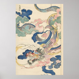 Japanese Dragon Ukiyo-e Art Print Edo-Period Cloud Poster