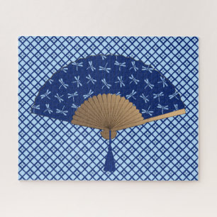 Japanese Fan, Dragonfly Pattern, Cobalt Blue Puzzle