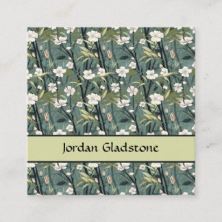 Japanese Floral Bamboo Sage Green Black Template Quadratische Visitenkarte