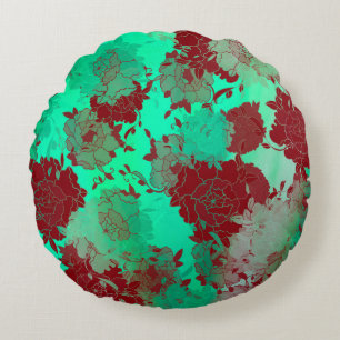 Japanese floral red patterns. rundes kissen