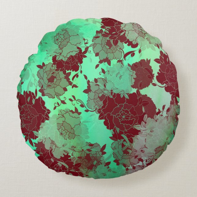 Japanese floral red patterns. rundes kissen (Vorderseite)