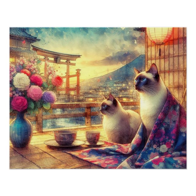 Japanese flower and siamese cat poster (Vorderseite)