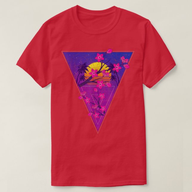 Japanese Flower Sakura Vaporwave Sunset Cherry Blo T-Shirt (Design vorne)