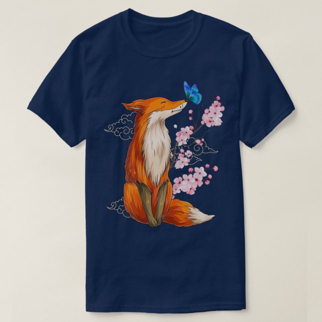 Japanese Fox Cherry blossom Flower sakura trees Ka T-Shirt (Design vorne)