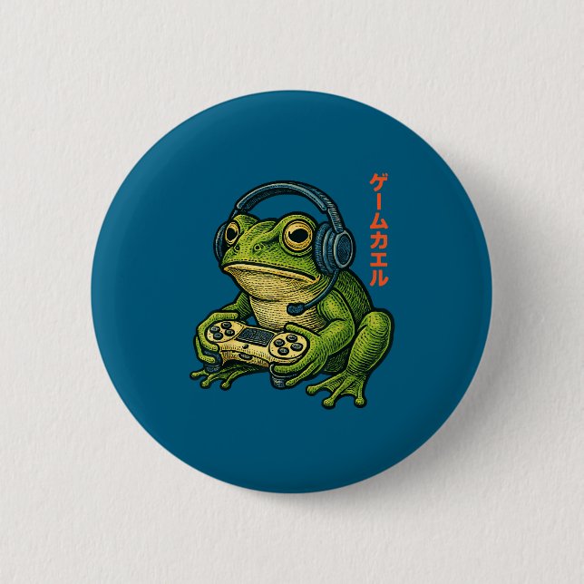 Japanese Gamer Frog Art Men Women Boys Funny Vinta Button (Vorderseite)