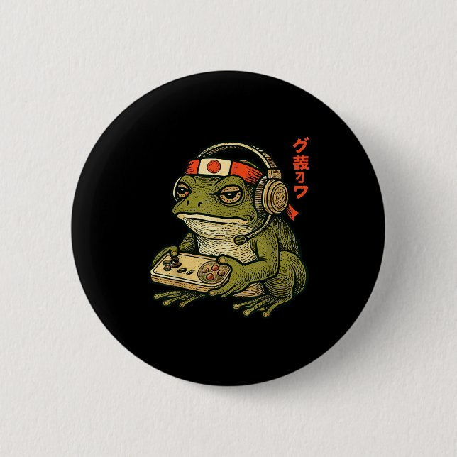 Japanese Gamer Frog Art Men Women Boys Funny Vinta Button (Vorderseite)