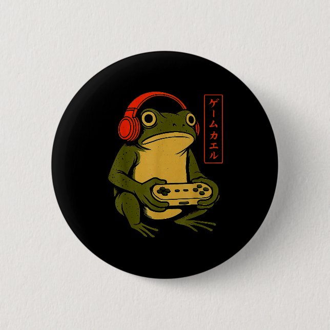 Japanese Gamer Frog Art Men Women Boys Funny Vinta Button (Vorderseite)