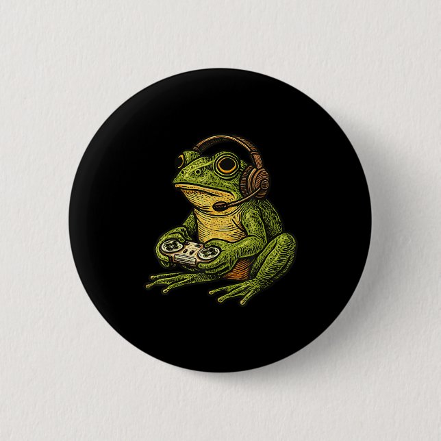 Japanese Gamer Frog Art Men Women Boys Funny Vinta Button (Vorderseite)