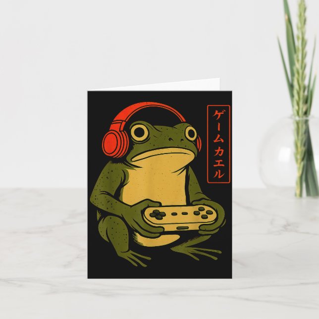 Japanese Gamer Frog Art Men Women Boys Funny Vinta Karte (Vorderseite)