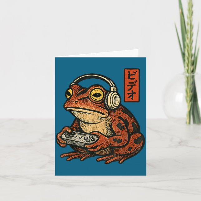 Japanese Gamer Frog Art Men Women Boys Funny Vinta Karte (Vorderseite)