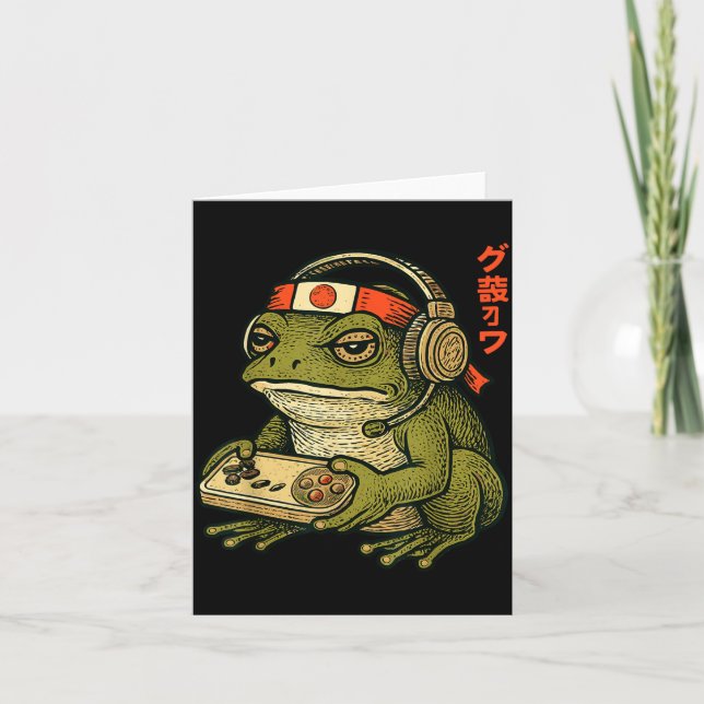Japanese Gamer Frog Art Men Women Boys Funny Vinta Karte (Vorderseite)