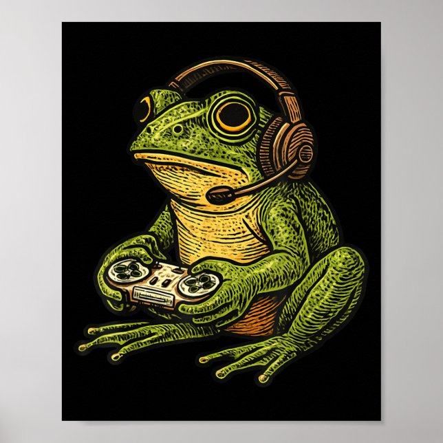 Japanese Gamer Frog Art Men Women Boys Funny Vinta Poster (Vorne)