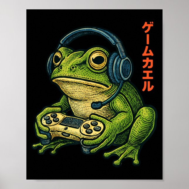Japanese Gamer Frog Art Men Women Boys Funny Vinta Poster (Vorne)