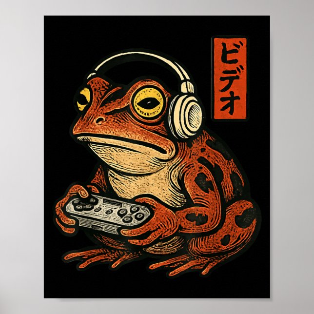 Japanese Gamer Frog Art Men Women Boys Funny Vinta Poster (Vorne)