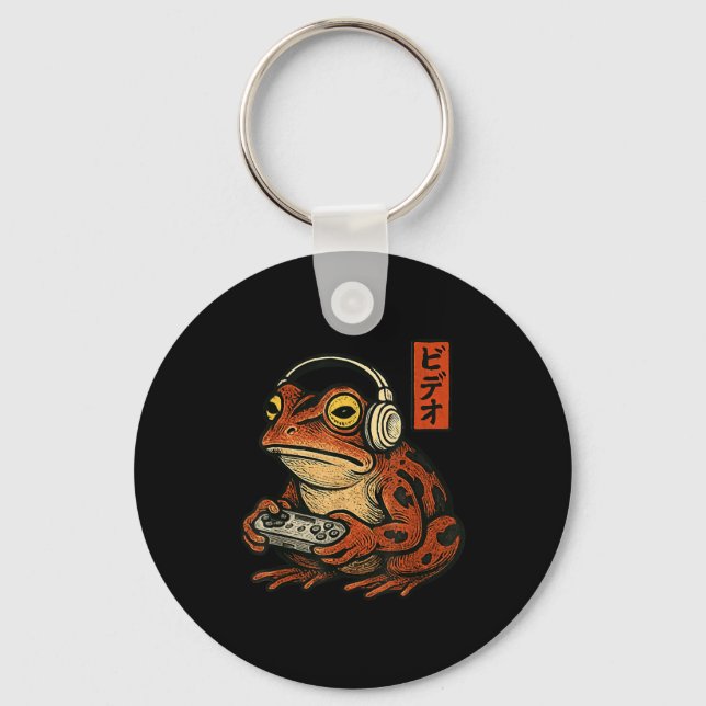 Japanese Gamer Frog Art Men Women Boys Funny Vinta Schlüsselanhänger (Vorderseite)