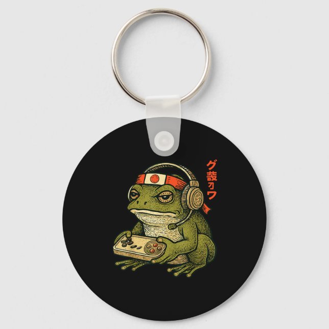 Japanese Gamer Frog Art Men Women Boys Funny Vinta Schlüsselanhänger (Vorderseite)