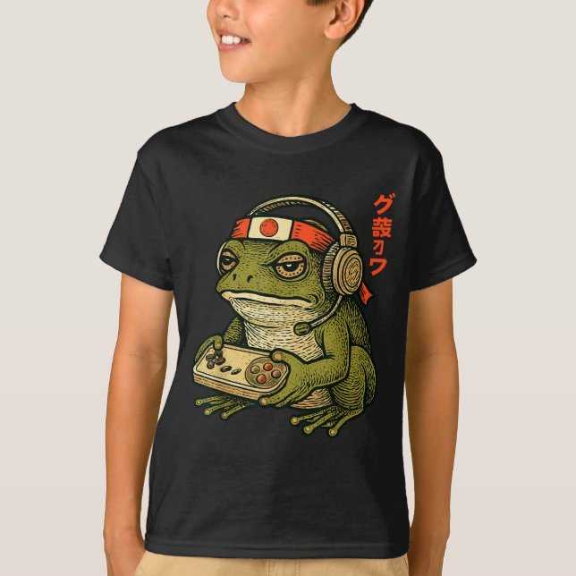 Japanese Gamer Frog Art Men Women Boys Funny Vinta T-Shirt (Vorderseite)