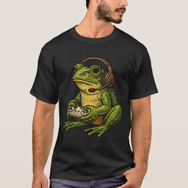Japanese Gamer Frog Art Men Women Boys Funny Vinta T-Shirt (Vorderseite)