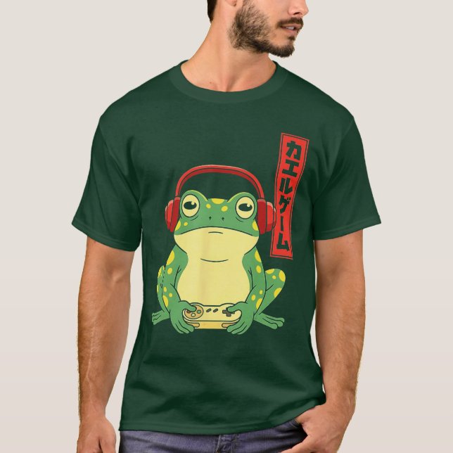 Japanese Gamer Frog Art Men Women Boys Funny Vinta T-Shirt (Vorderseite)
