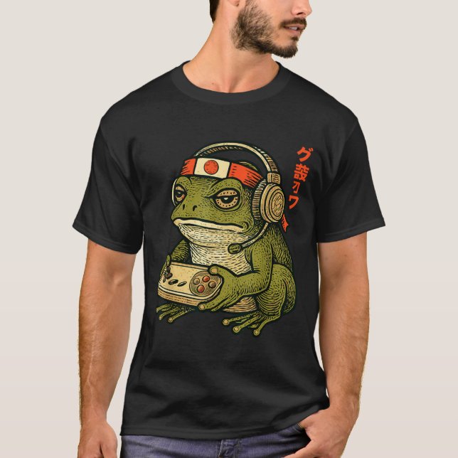 Japanese Gamer Frog Art Men Women Boys Funny Vinta T-Shirt (Vorderseite)
