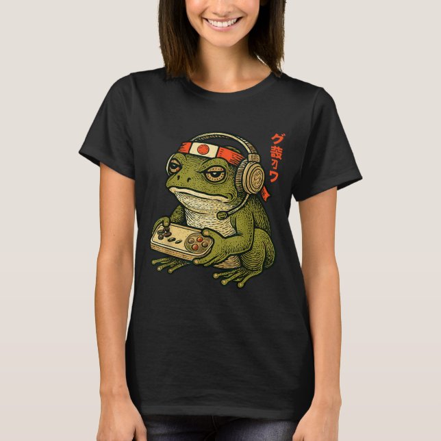 Japanese Gamer Frog Art Men Women Boys Funny Vinta T-Shirt (Vorderseite)