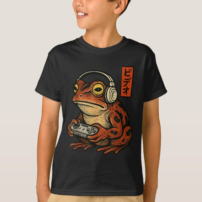 Japanese Gamer Frog Art Men Women Boys Funny Vinta T-Shirt (Vorderseite)