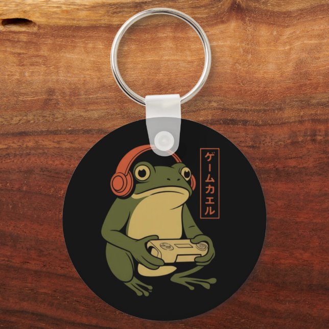 Japanese Gamer Frog Funny Vintage Gaming  Schlüsselanhänger (Vorderseite)