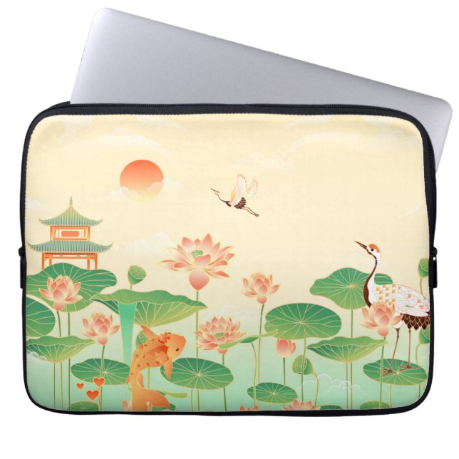 Japanese Garden Koi Pond and Waterlilies Art Laptopschutzhülle (Vorderseite)