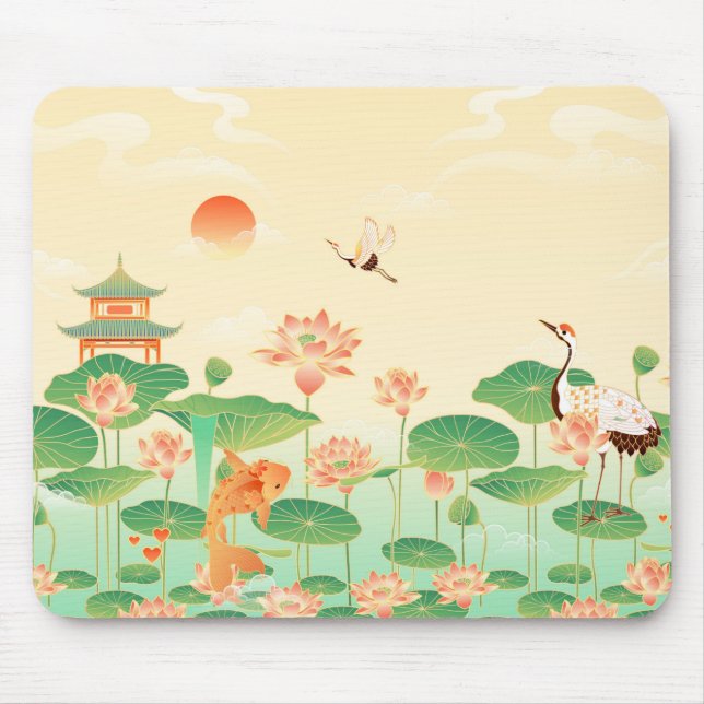 Japanese Garden Koi Pond and Waterlilies Art Mousepad (Vorne)