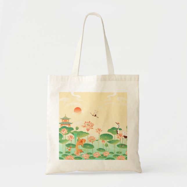Japanese Garden Koi Pond and Waterlilies Art Tragetasche (Vorne)