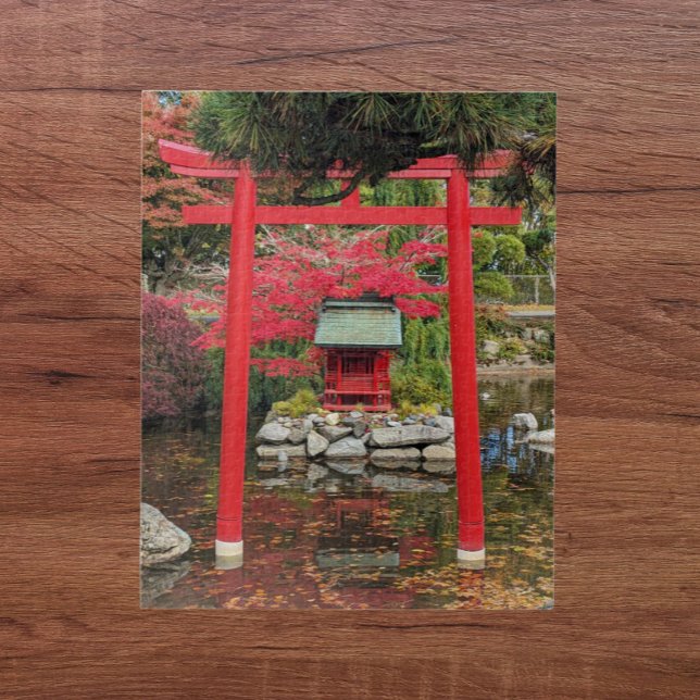 Japanese Garden Pond Red Torii Gate Puzzle (In Situ)
