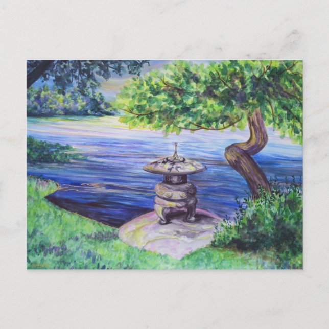 Japanese Garden Watercolor Lanscape Art Postcard Postkarte (Vorderseite)
