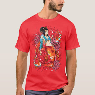 Japanese Geisha Mermaid Koi Fish Chrysanthemum Kim T-Shirt