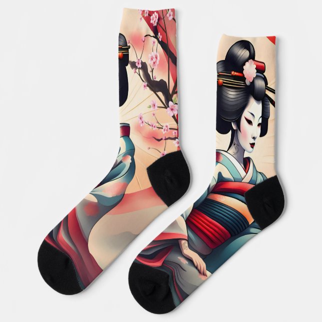 JAPANESE GEISHA SCHAUTY FRAU CHERRY BLOSSOMS SOCKEN (Linkes Detail)