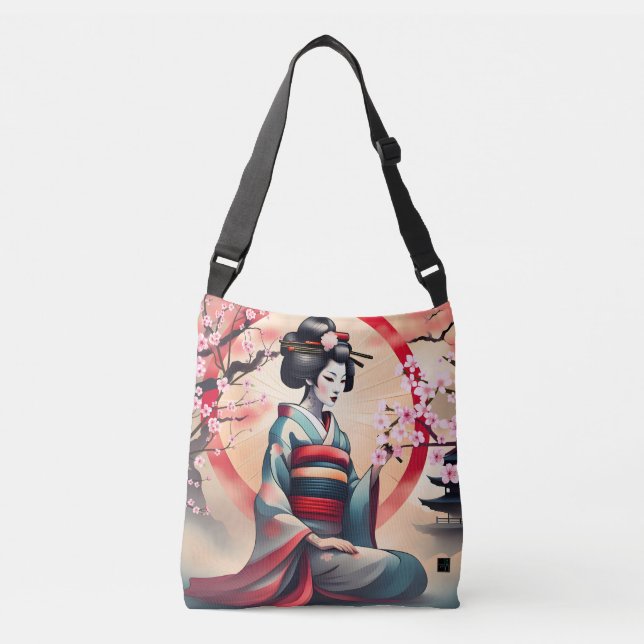 JAPANESE GEISHA SCHAUTY FRAU CHERRY BLOSSOMS TRAGETASCHEN MIT LANGEN TRÄGERN (Vorderseite)