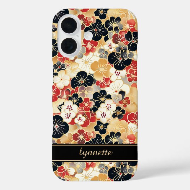 Japanese Gold Floral Pattern Monogrammed Case-Mate iPhone Hülle (Rückseite)