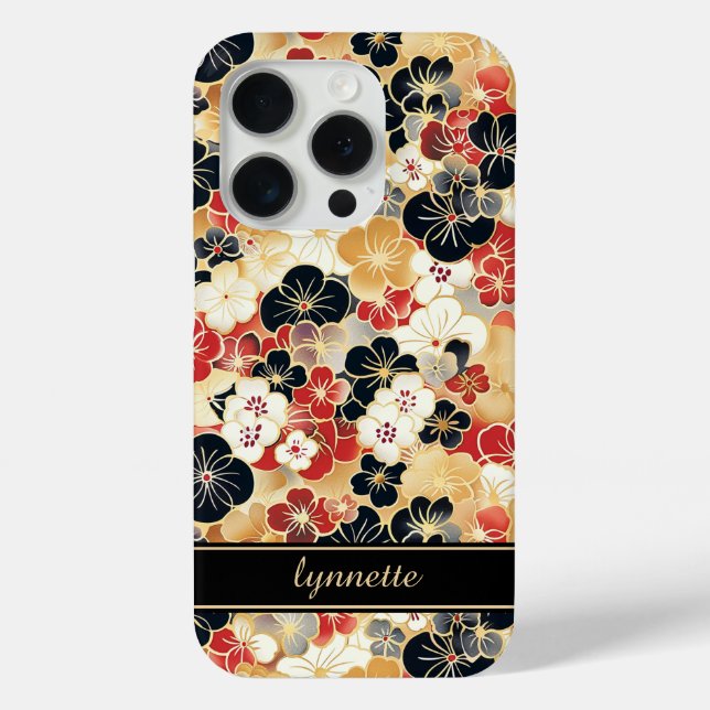 Japanese Gold Floral Pattern Monogrammed Case-Mate iPhone Hülle (Rückseite)