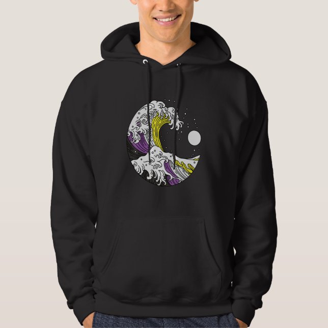 Japanese Great Wave Non Binary Pride Flag Nonbinar Hoodie (Vorderseite)