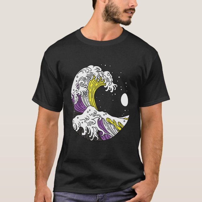 Japanese Great Wave Non Binary Pride Flag Nonbinar T-Shirt (Vorderseite)