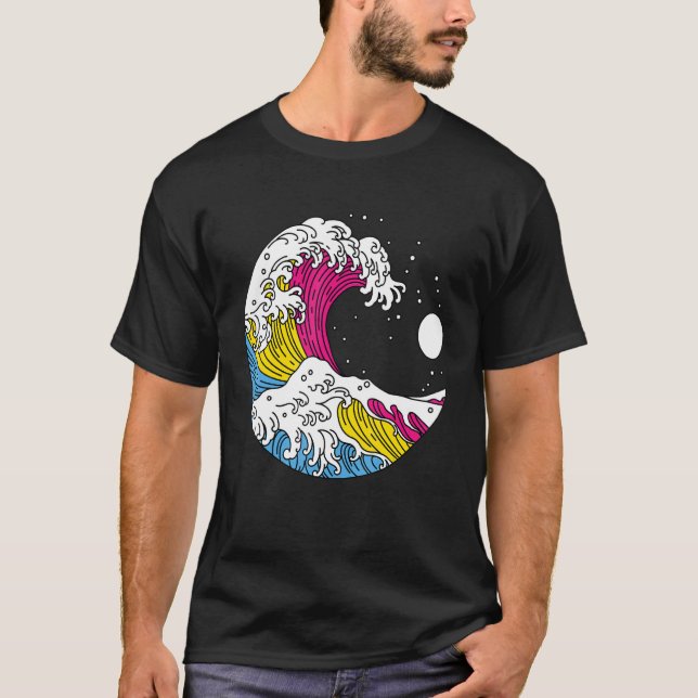 Japanese Great Wave Pansexual Pride Flag Pan LGBTQ T-Shirt (Vorderseite)