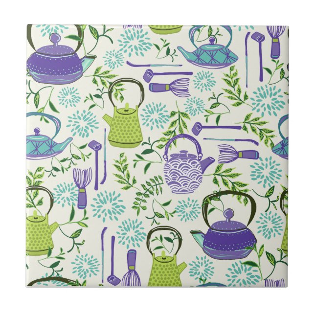 Japanese Green Teapot Design Fliese (Vorderseite)