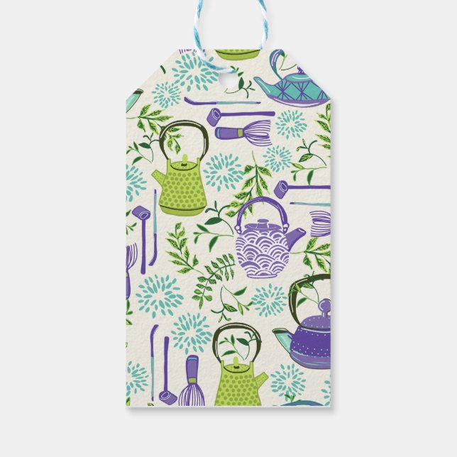 Japanese Green Teapot Design Geschenkanhänger (Rückseite)