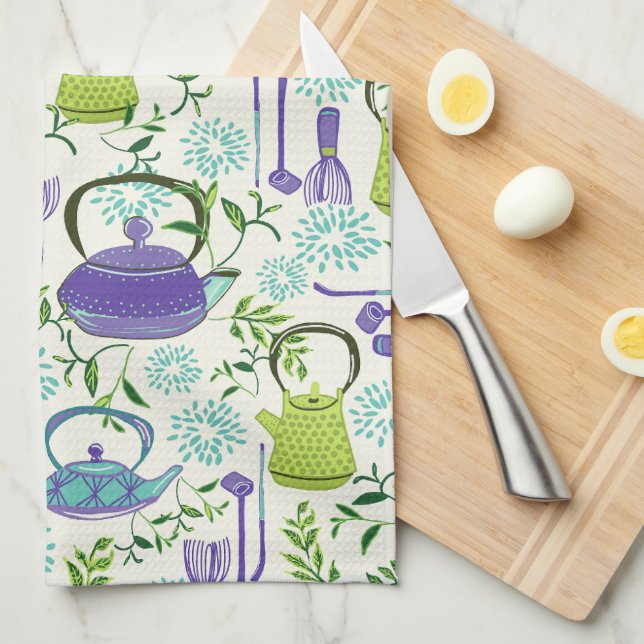 Japanese Green Teapot Design Geschirrtuch (Viertel Falte)