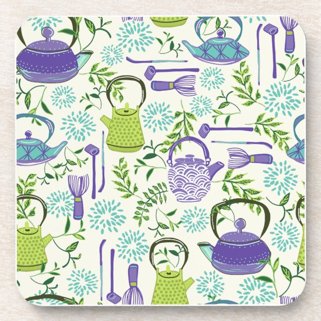Japanese Green Teapot Design Getränkeuntersetzer (Vorderseite)