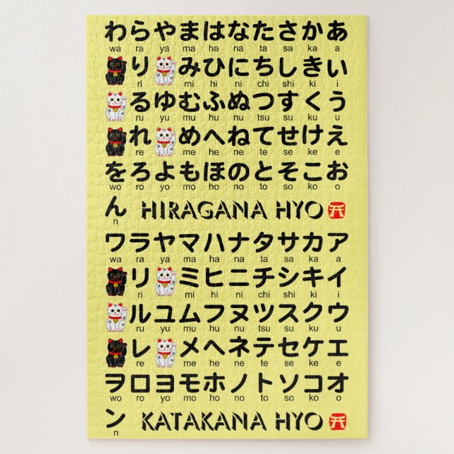 Japanese Hiragana & Katakana Table (Lucky Cat) Puzzle (Vertikal)