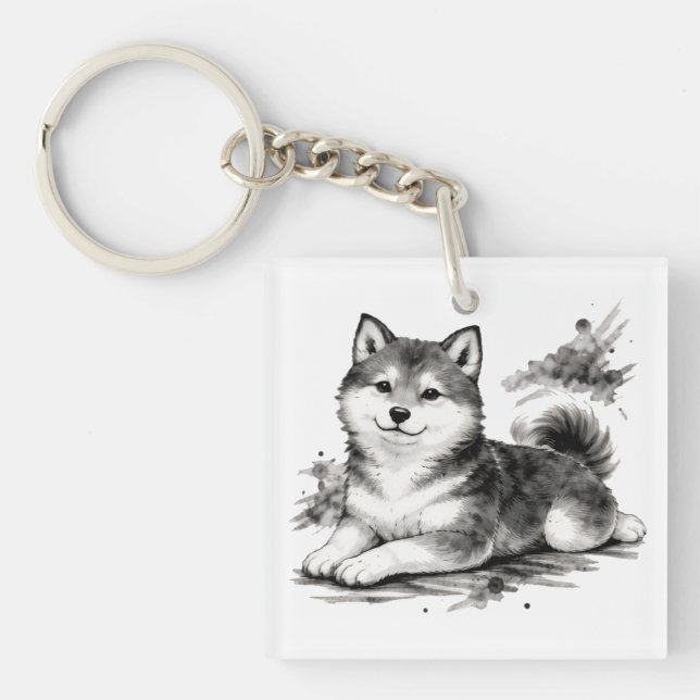 【Japanese Ink Puppy Acrylic Keychain】 Schlüsselanhänger (Vorderseite)