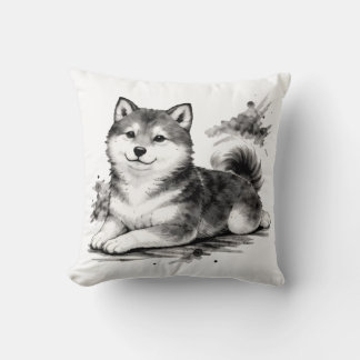 【Japanese Ink Puppy Throw Pillow】 Kissen