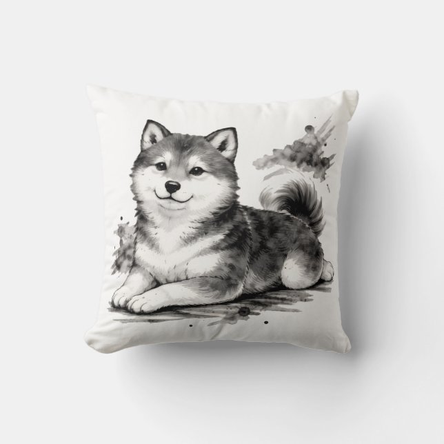 【Japanese Ink Puppy Throw Pillow】 Kissen (Vorderseite)