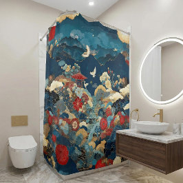 Japanese Inspired Luxury Bathroom Floral Art Duschvorhang